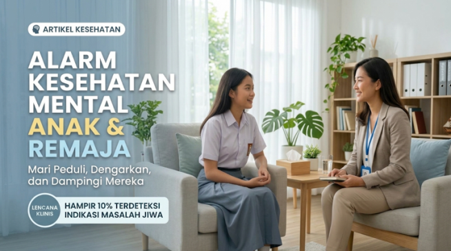 Grafik dan data statistik menunjukkan hampir 10 persen anak dan remaja Indonesia mengalami indikasi masalah kesehatan jiwa akibat tekanan akademik dan cyberbullying.